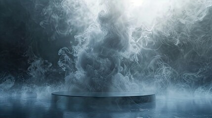product podium backdrop, cinematic smoke realistic design  