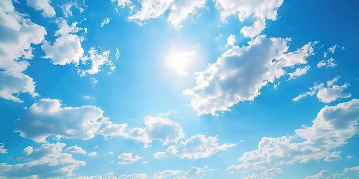 Blue transparent sky with small light clouds romantic mood background