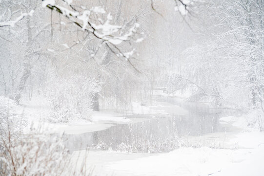 Winter landscape with snow in Lithuania, Birzai