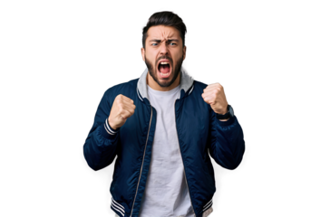 Screaming angry aggressive crazy tanned handsome man