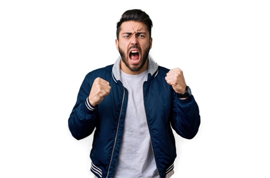 Screaming angry aggressive crazy tanned handsome man 