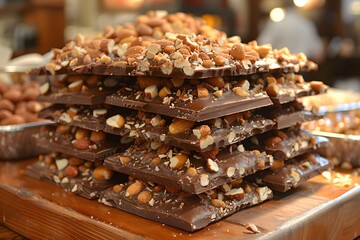 Fototapeta na wymiar Pile of Chocolate With Nuts