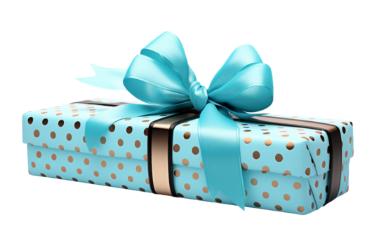 Sapphire Surprise: Majestic Blue Gift Box With a Bow. On a White or Clear Surface PNG Transparent Background.