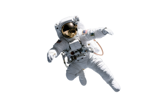 Cosmonaut in outer space. Isolated on transparent background