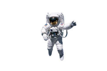 Absence of gravity. A man in a space suit in space