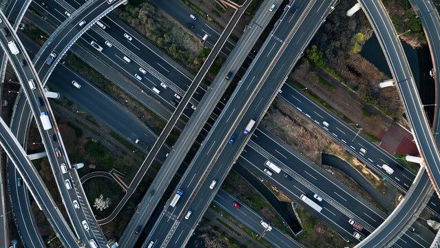 高速道路のジャンクション　ドローン空撮