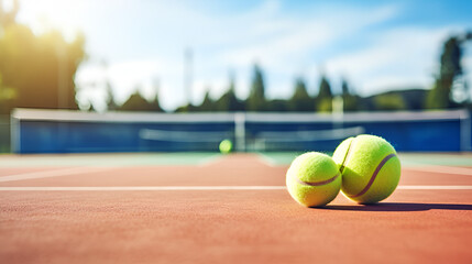 tennis ball on the court with blurry background - obrazy, fototapety, plakaty