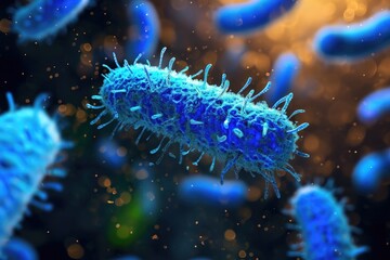 close up of 3d microscopic blue bacteria