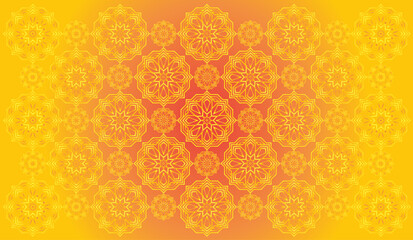 vector gradient light sun gold colours background with a pattern of mandala arabic calligraphy geometric islamic ornament decor frame eid ramadan - obrazy, fototapety, plakaty