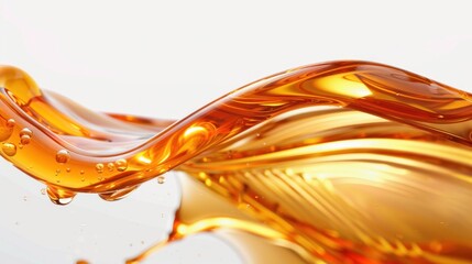 Flowing golden honey texture against bright background. Detailed close-up showing viscosity and natural sweetness. Organic food ingredient and natural sweetener.