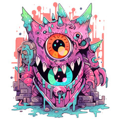Illustration of purple monster characters for t-shirt design