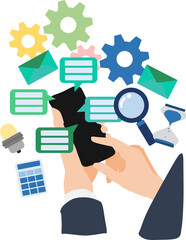 スマホを使って調べものをするイラスト