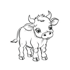 Outlined cute cow. Coloring page for kids. Vector 