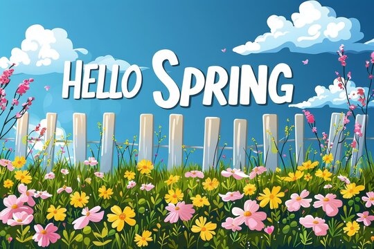 Hello summer banner with beautiful wildflowers. Summer illustration for poster or flyer.