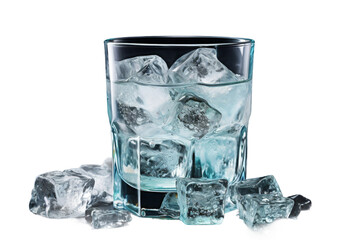 A Cool Contradiction: Glass Filled With Ice Cubes. On a White or Clear Surface PNG Transparent Background.