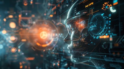 Obraz premium Artificial Intelligence Computer cinematic style whoing the advance in technology, Cinematic style, poster 