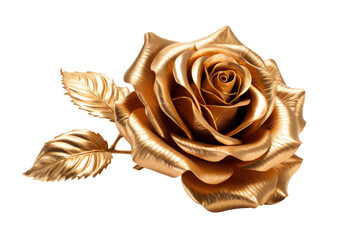 A Golden Rose Blooming in Elegance. On a White or Clear Surface PNG Transparent Background. - Powered by Adobe