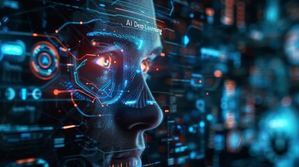 Artificial Intelligence Computer cinematic style whoing the advance in technology, Cinematic style, poster
