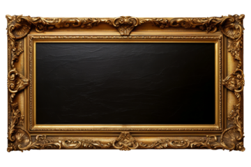 Elegance in Contrast: Gold Frame on Ebony. On a White or Clear Surface PNG Transparent Background.