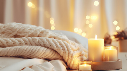 background home comfort, pastel colors of the interior burning candles the atmosphere of the winter...