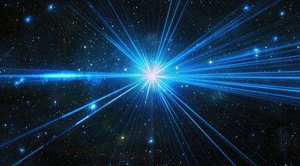 Bright cosmic explosion in starry space - An illustration of a bright cosmic explosion with rays emanating from a central point on a starry space background, depicting energy and the universe