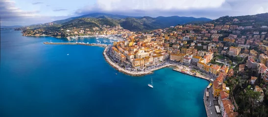 Foto op Plexiglas Italy , Tuscany summer destination- beautiful coastal town Porto Santo Stefano , Grosseto province. Panoramic aerial drone view © Freesurf