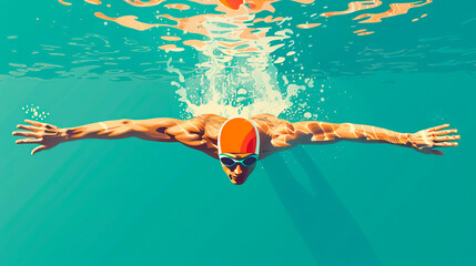  Ilustración de nadador buceando - obrazy, fototapety, plakaty