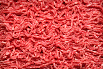 Beef minced meat texture background,  top view raw beef forcemeat 