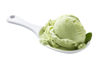 A Scoop of Verdant Delight on an Elegant Spoon. On a White or Clear Surface PNG Transparent Background.