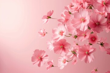 Levitating pink flowers in high resolution image.