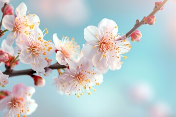 Spring floral abstract background with blossoming apricot branches.