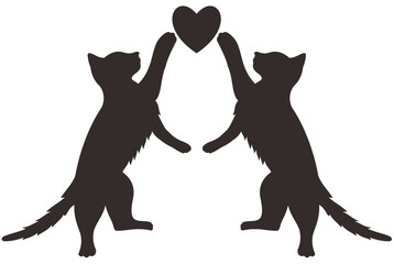 Silhouette of two black cats making love with transparent background
