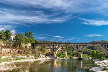 Photo sur Plexiglas Pont du Gard The Pont du Gard is an ancient Roman aqueduct, that is depicted  on five euro note. France, summer 2022.