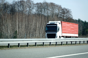 Truck on a highway - front view