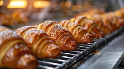 Freshly baked croissants from the oven ready to eat.