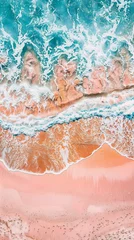 Foto op Canvas "Boho Sea Beach Waves Print. Abstract Coastal Background. Bohemian printable wall decor, pastel abstract poster, landscape drawing, sea painting. Hand Drawn Illustration." © Anisa