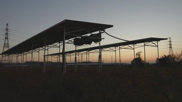 Twilight at an Agrivoltaic Farm, Combining Agriculture with Solar Energy Production