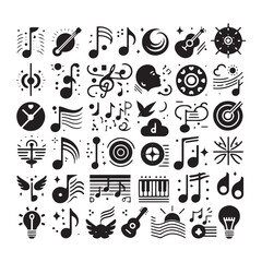 Obraz premium Vector Silhouette Set of Music Notes: Harmonious Collection of Musical Symbols- music notes vector stock.
