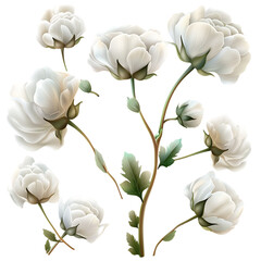 Cotton flowers detailed photo realistic vector set 