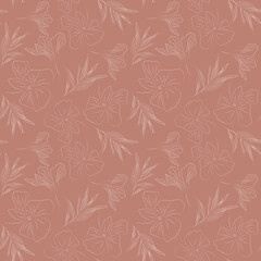 Fototapeta na wymiar Vector seamless pattern with white flowers on a beige background. Ideal for clothing prints, textiles, wallpaper, wrapping paper, scrapbooking.