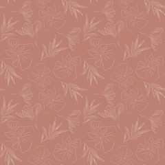 Vector seamless pattern with white flowers on a beige background. Ideal for clothing prints, textiles, wallpaper, wrapping paper, scrapbooking.