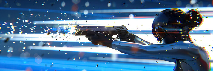 Modern Pentathlon - Shooting: A modern pentathlete taking aim with a pistol during the shooting event