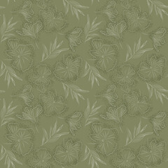 Vector seamless pattern with white flowers on a green background. Ideal for clothing prints, textiles, wallpaper, wrapping paper, scrapbooking.