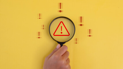 Triangle caution warning sign for notification error and maintenance, Internet malware viruses...