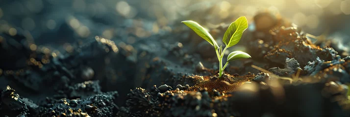 Foto op Plexiglas Macro view of a seedling breaking through the soil, representing hope, growth, and new beginnings © Lila Patel