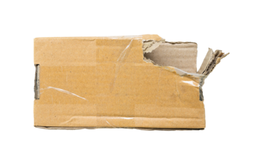 Broken cardboard packaging on a white background