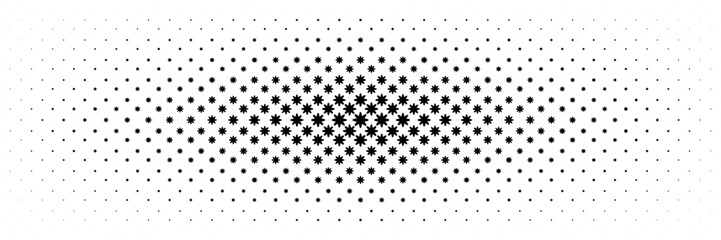 horizontal halftone from center of black star design for pattern and background.