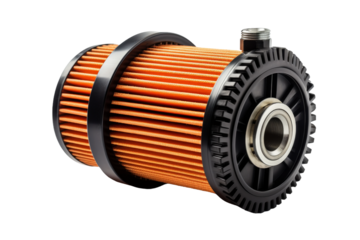 Vibrant Orange Air Filter Floating on Pure White Background. On a White or Clear Surface PNG Transparent Background.