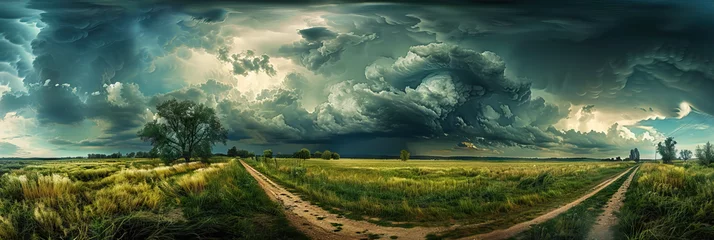 Foto op Canvas Dramatic storm clouds gathering over rural landscape. Nature's power and beauty © Lila Patel