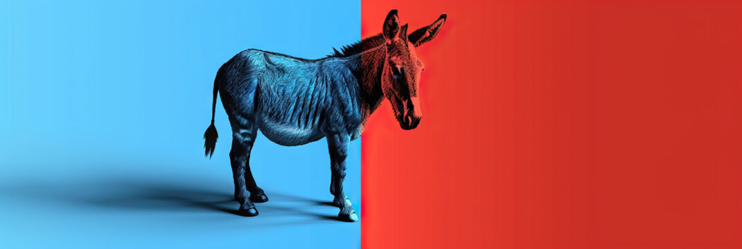 Donkey (Democratic Party Symbol). Political election in america. Red white and blue